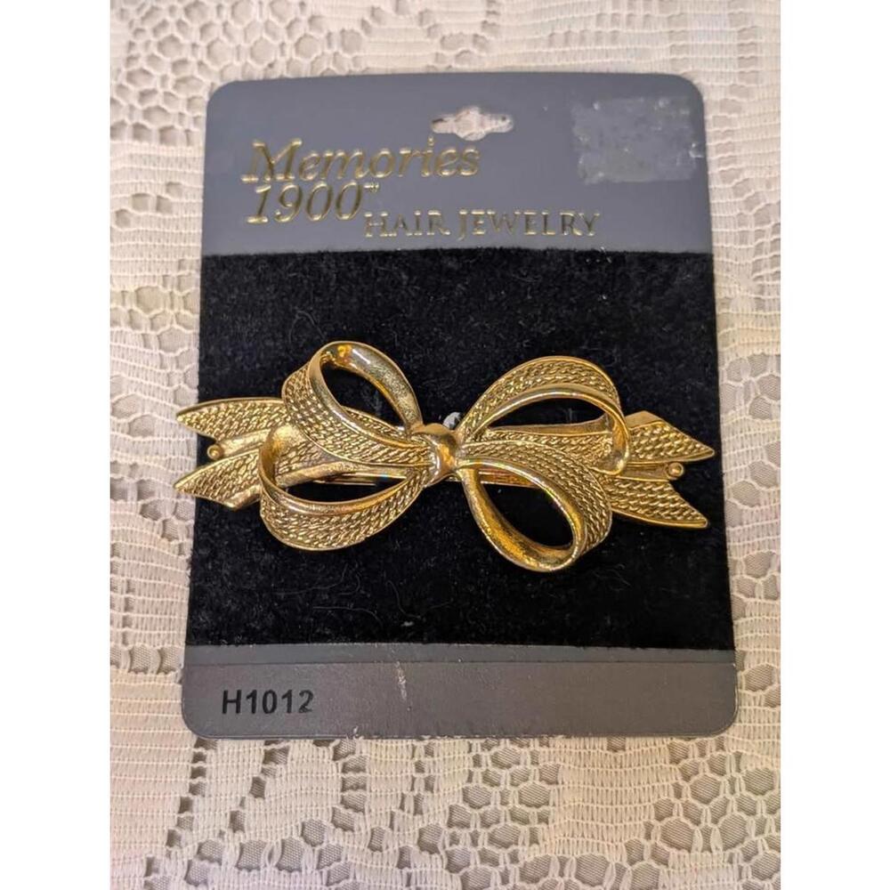 NWT Simple & Elegant Vintage 3" Textured Goldtone Double Ribbon and Bow barrette
